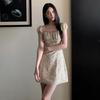 Summer square collar floral bubble sleeve dress women's small temperament French gentle waist and thin A-word short skirt