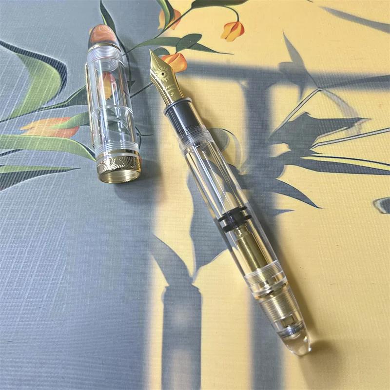 Classic MAJOHN P140 NO.8 F/M Nib Acrylic Piston Huge Transparent Fountain Pen Ebonite Feed Large Capacity Ink Writing Luxury Pen