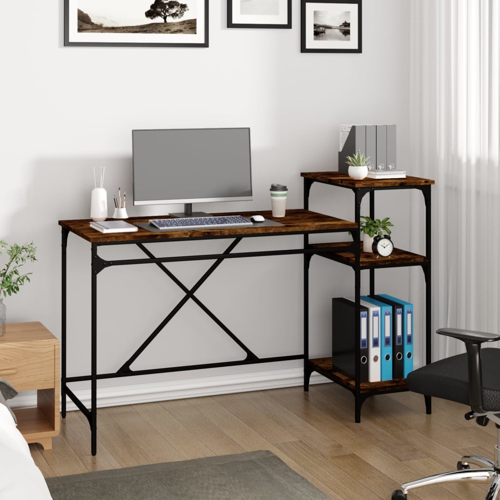 Desk with Shelf Smoked Oak Finish 135 x 50 x 90 cm Engineered Wood