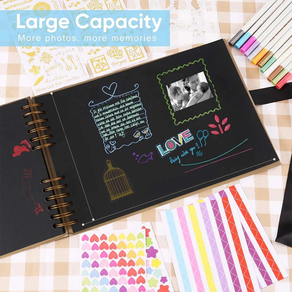 Photo Albums 80 Black Pages Memory Books A4 Craft Paper DIY Scrapbooking Cover Album Set for Wedding Birthday Anniversary Gifts