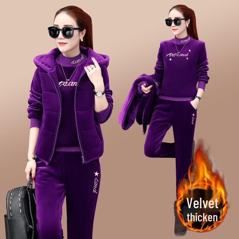 

Женский флисовый трехпредметный повседневный спортивный костюм из золотого бархата 2023 года L (100-110 lbs)