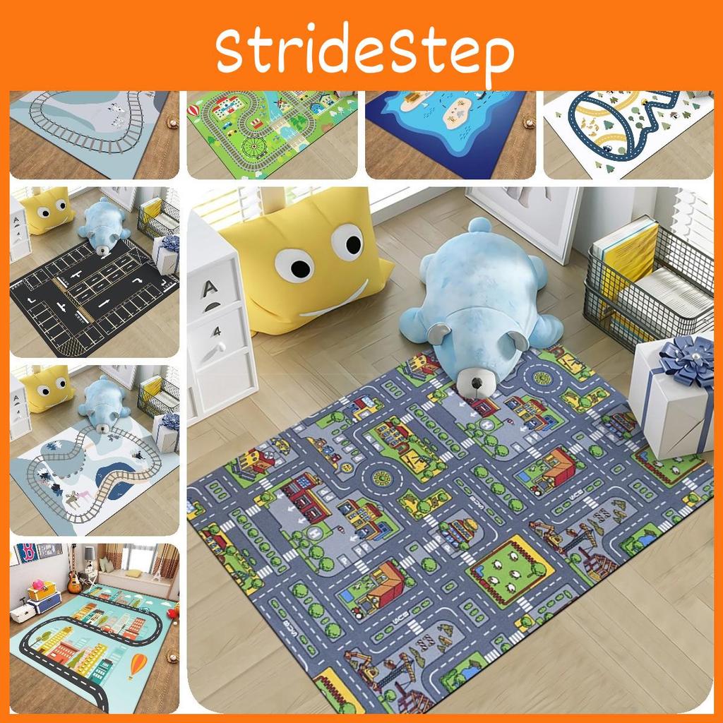 Vibrant Cartoon Road Game Carpet For Infants And Toddlers Comfortable And Washable Polyester Mat For Playroom Or Bedroom