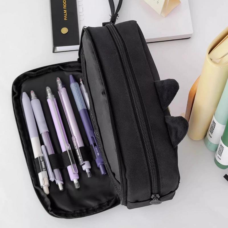 Cute Kitten Double-Layer Pencil Case - Large Capacity Stationery Bag for Students