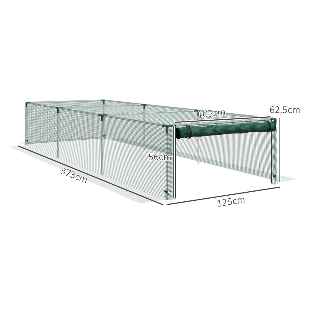 Garden Greenhouse, Tomato, Protective Netting, Roll-Up Zippered Door, HDPE, 125 x 373 x 62.5 cm