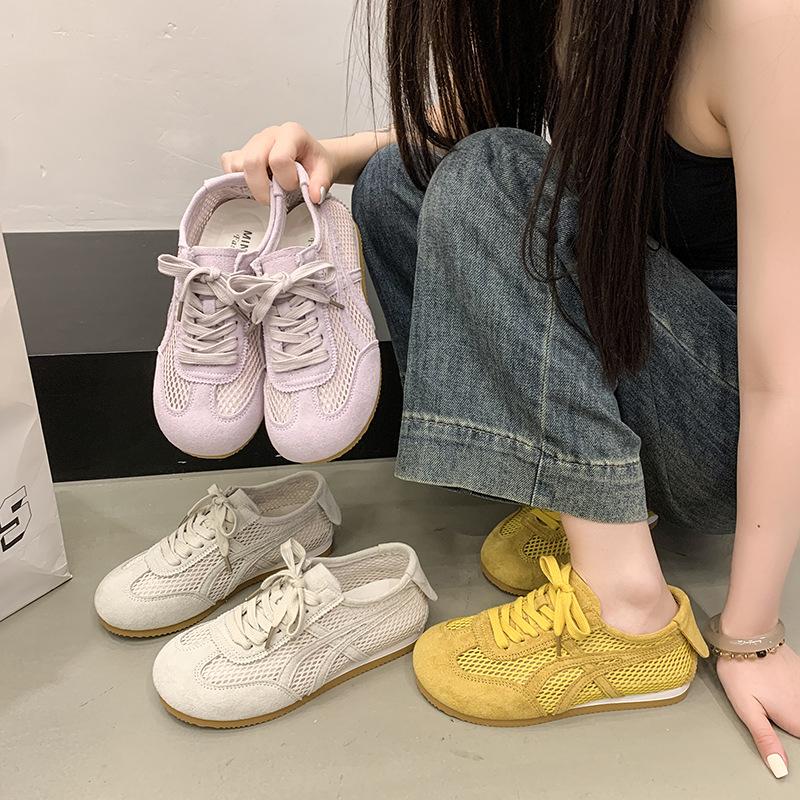 Fashion Y2K Sweet - Edgy Yellow Mesh Lace - Up Shoes | Breathable Vintage Daily Streetwear Casual Shoes