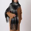 Tassel Plaid Wool Scarf Plush Long Shawl Retro Winter Cashmere Scarves  Autumn Winter