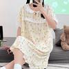 Cotton silk loungewear round neck printed short-sleeved nightdress women's summer thin dress girl student clothing artificial cotton pajamas