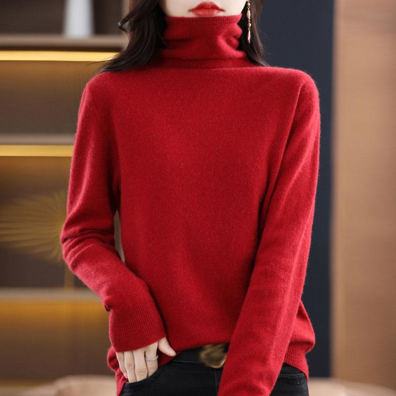 Suéter de Cachemira de Visón de Cuello Alto para Mujer Jersey para Mujer Otoño e Invierno Suéter de Punto Suelto Bajo Moda Top Básico