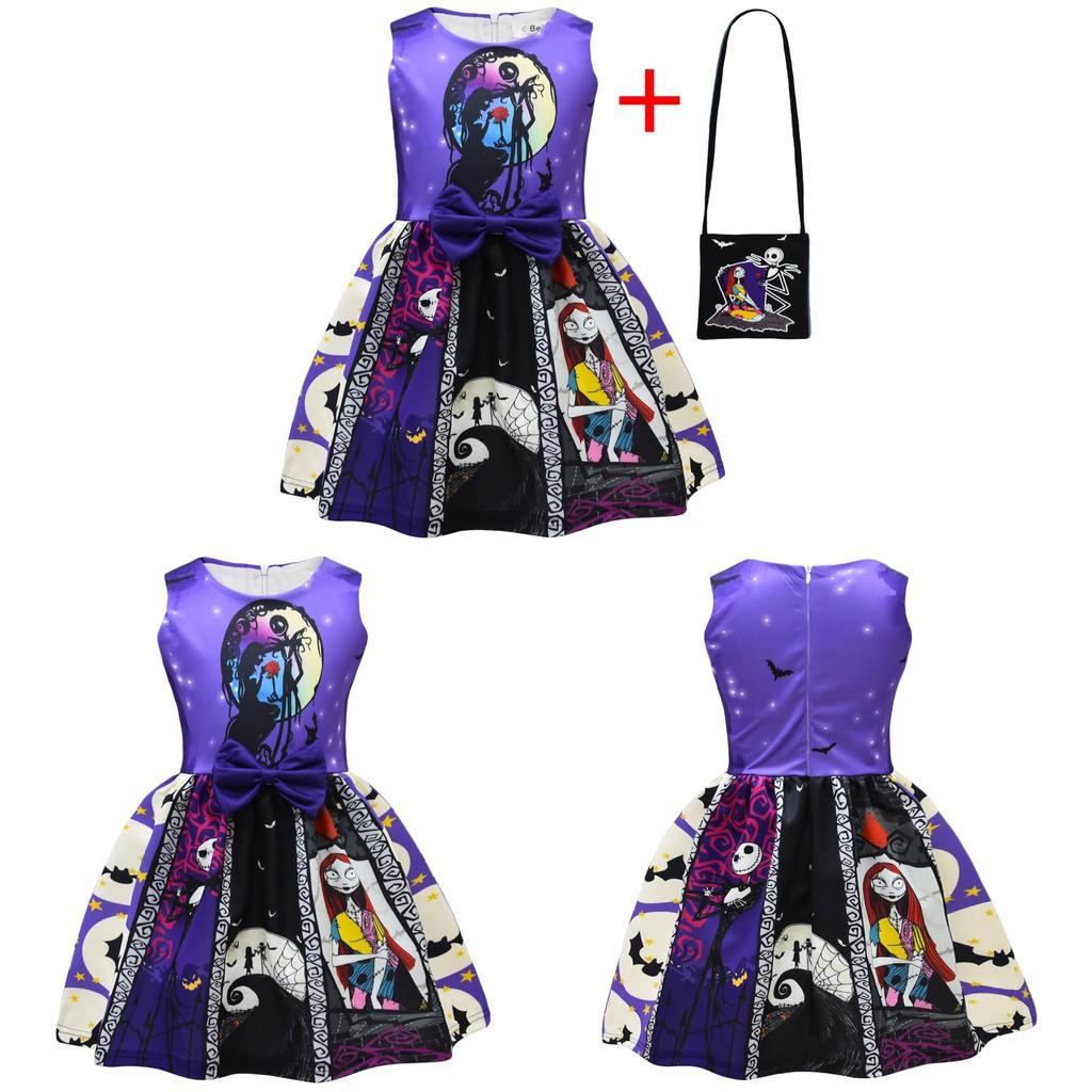 The Nightmare Before Christmas Halloween Girl Dress With Bow And Bag For Kids Ages 3 To 8