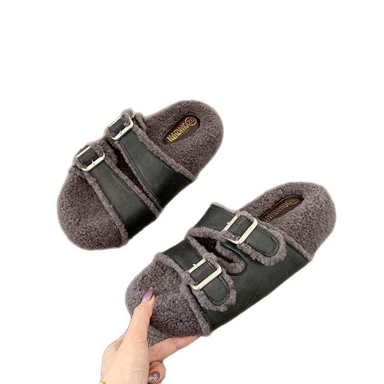 [Frittes Hähnchen sieht gut aus] Haarmop, Hausschuhe mit dicker Sohle für Damen zum Tragen, hochwertig, lässig und vielseitig, einwortiger Mopp-Haarschuh