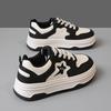 Little White Shoes Women's New Spring and Autumn Thick Baseplate Shoes Versatile Black and White Stars Panda Shoes Tide