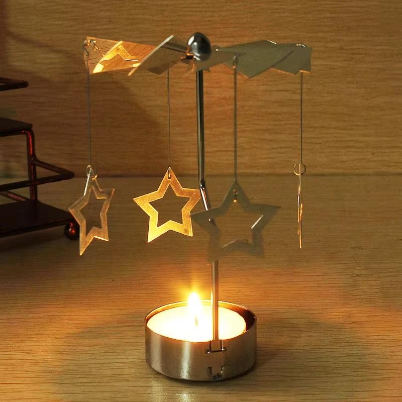 Tea Light Candle Holder Star Angle Rotating Carrousel Center Decorative Spinning Rotary Home Decor Holiday Atmosphere Lighting