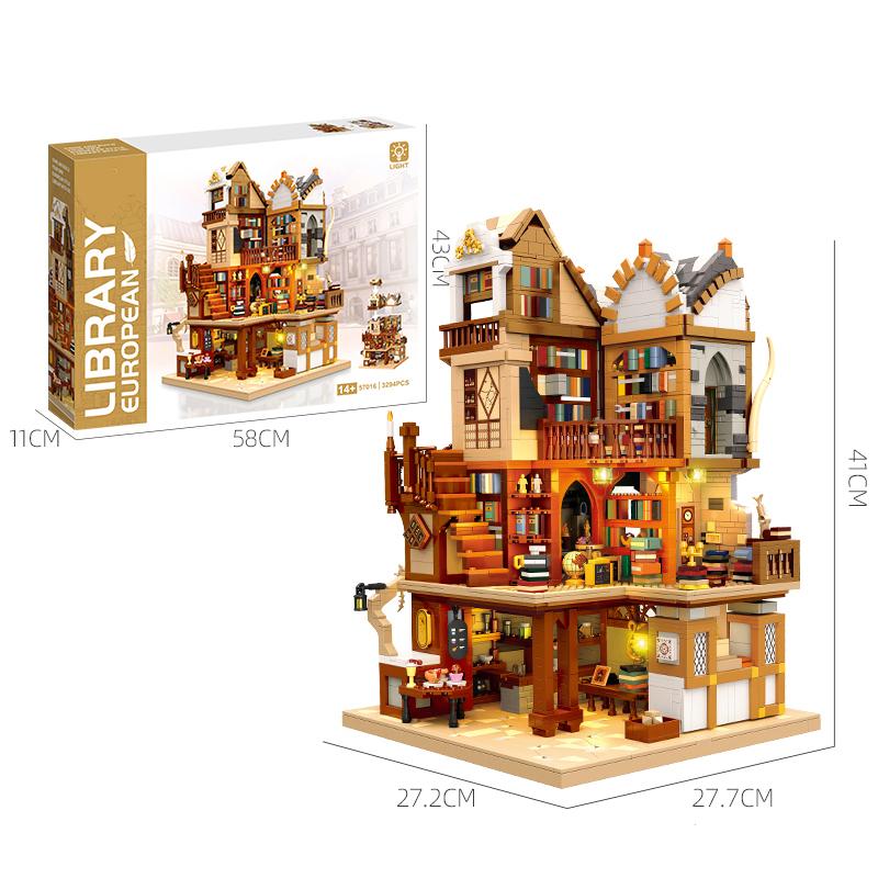 

3294PCS Medieval European Library Building Blocks Creative City Streetview MOC Model Bricks Desktop Ornaments Children s DIY Toy No Box
