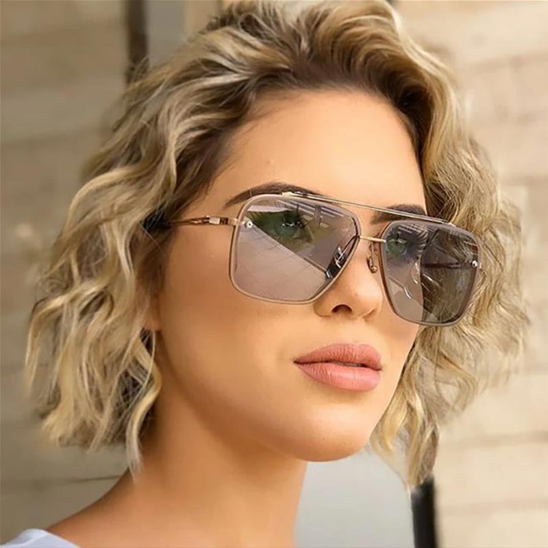 New Gradient Sunglasses For Men Fashion Metal Big Frame Sun Glasses Brand Design Luxury