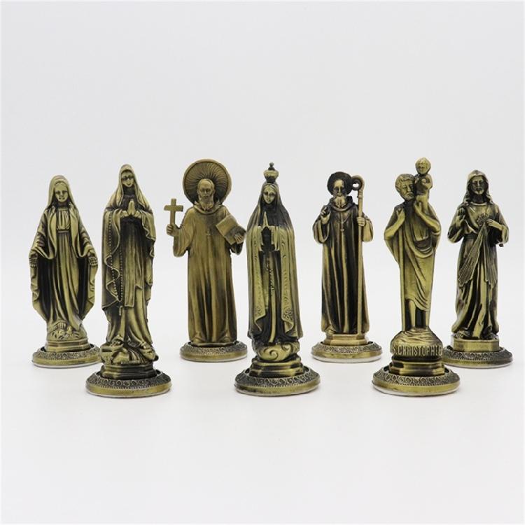 Vintage Designs Standing Maria Figurine Antique Metal Religous Figure Sculpture Miniature Ornament Spiritual Decoration