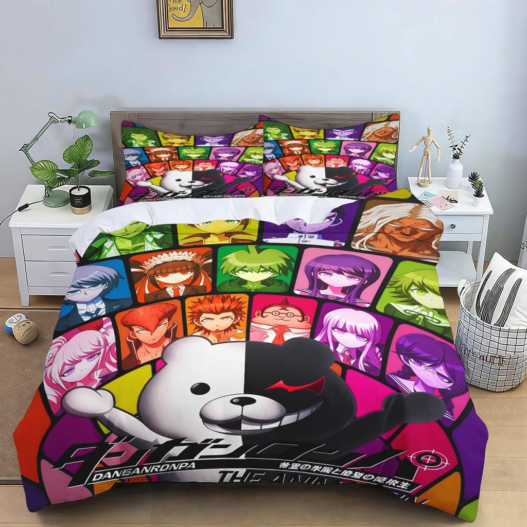 Danganronpa Anime Duvet Cover Set Monokuma Cartoon Bedding Set Quilt Cover Pillowcase Soft Bed Bedroom Decor Home