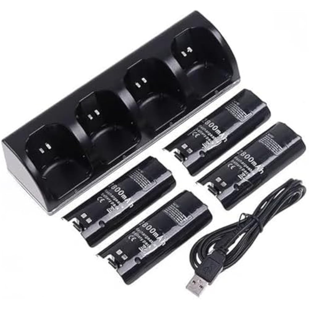 OSTENT Charger Dock Station with 4 Battery Packs for Nintendo Wii and WiiU Remote Controllers (Bl...