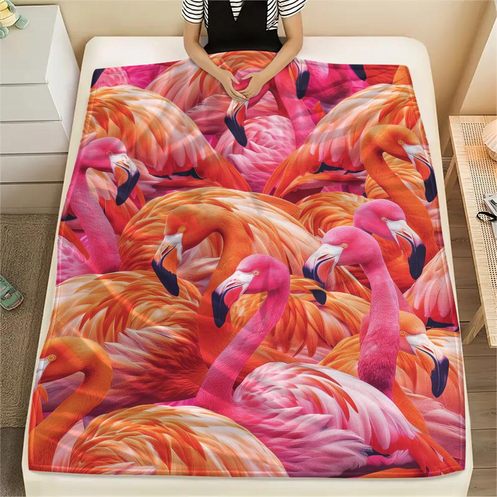 1Pc Flamingo Print Flannel Blanket, High quality Comfortable for All Seasons, Home Decor, Warmth and Comfort, Perfect for Christmas Gifts