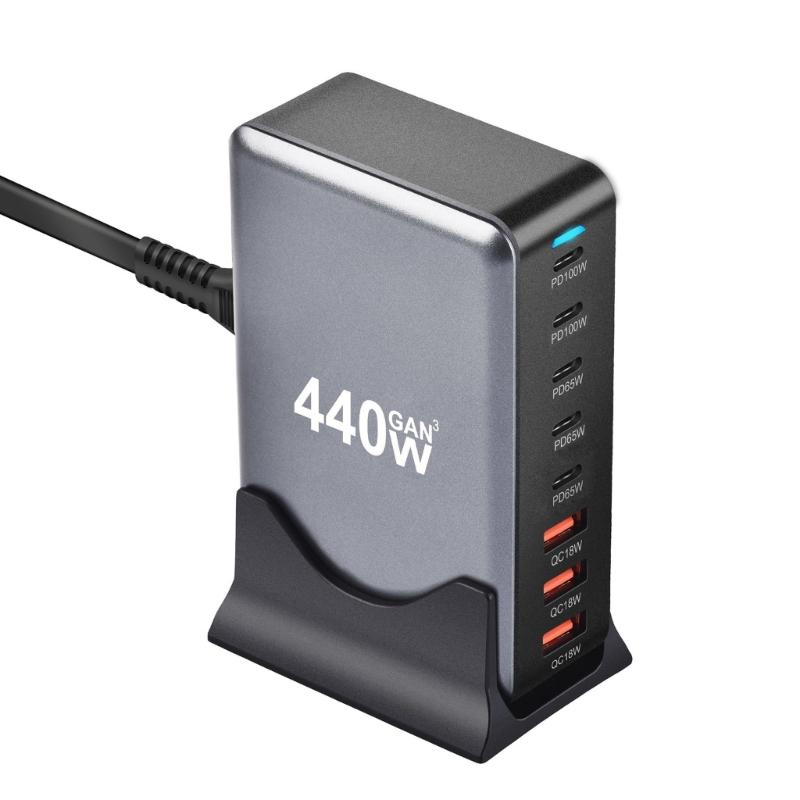 MultiPorts 440W USB C Charger with Intelligent PD for Laptops and Mobile Devices Multiple Protect Safety Systems