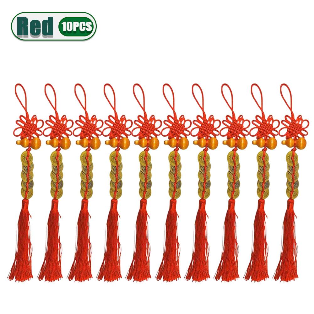 1-20PCS Wooden Gourd Copper Five Emperor Coin Pendant Chinese Knot Tassel Lucky Charm Auspicious Knot Home Decor Pendant