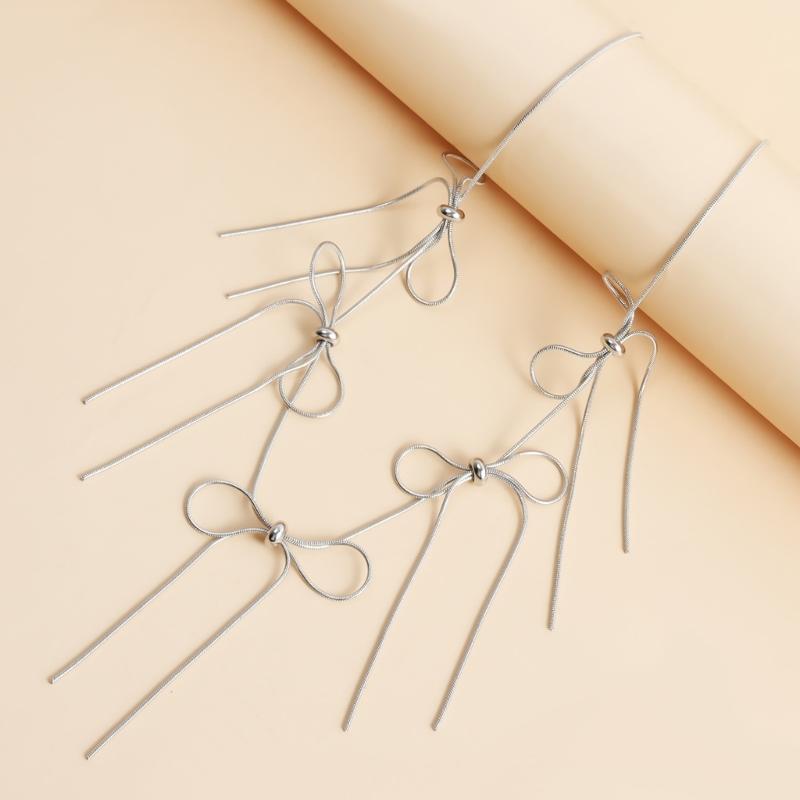 Delicate Tassels Bowknot Necklace for Women Snake Chain Sweater Choker Temperament Clavicle Chain Handmade Jewelry Gift