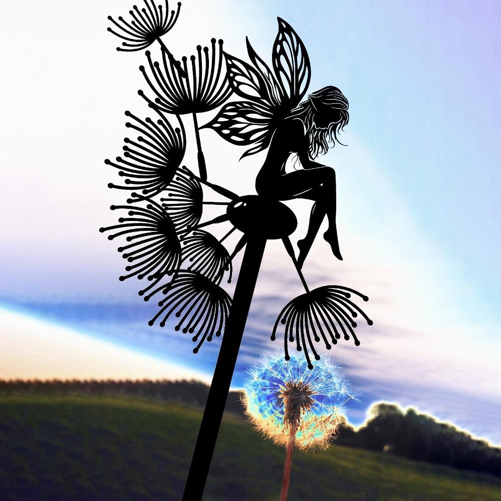 Iron Nature Elf Wall Sculpture Fairy Dandelion Sprite Metal Art Garden Decor Home Accent Holiday Gift