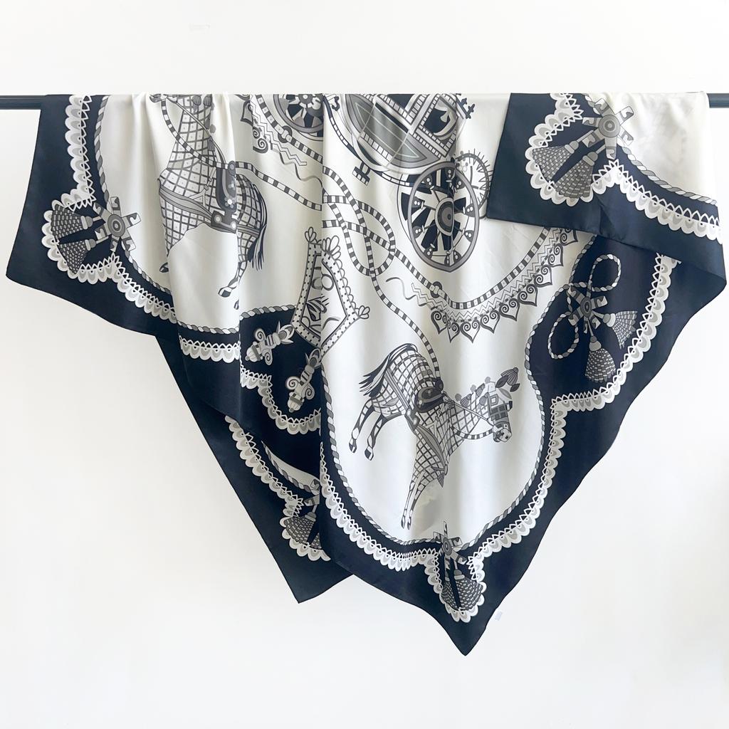 Summer New Twill Large Square Scarf Silk Scarf for Women, Versatile British Carriage Print Decoration, Sun-protection Shawl, Thin Scarf