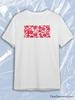 TeeSensation White Crew Neck Short Sleeve T-Shirt with Red Pink Lipstick Kiss Marks Horizontal Print