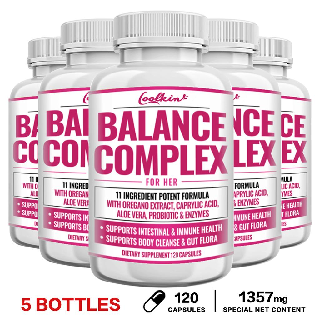 Coolkin Complex Capsules, containing oregano, aloe vera extract, probiotics, and digestive enzymes, suitable for adults.