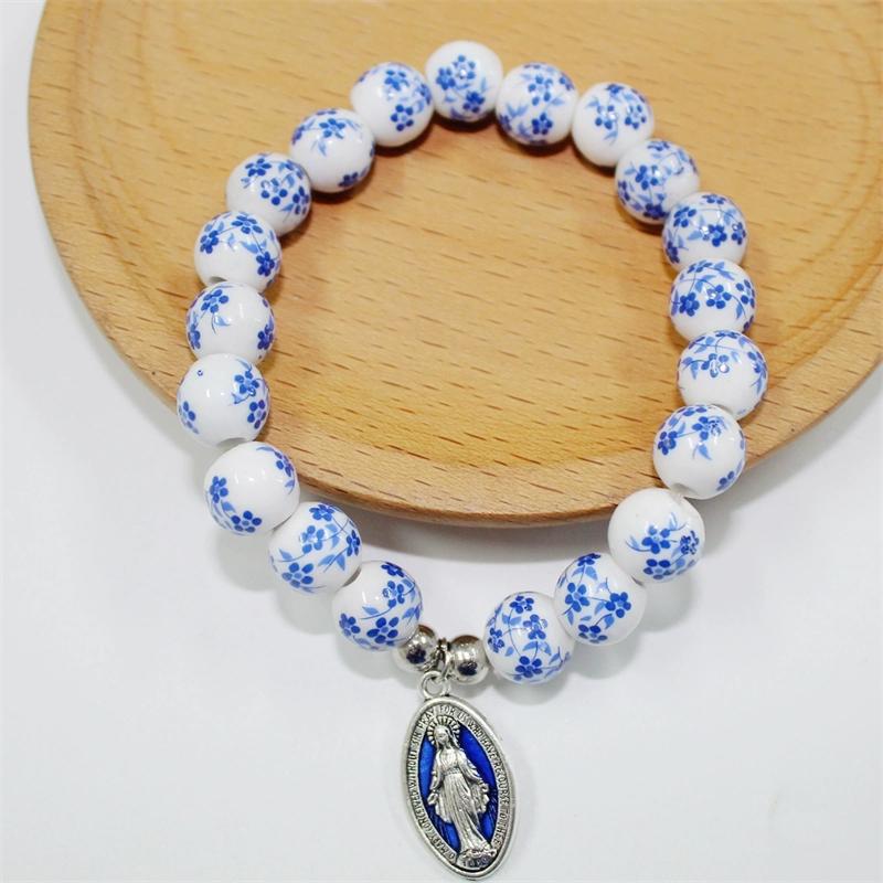 

JYL TS Bracelet MAMA Letter Bead Elastic Honors Love & Blessings Blue white porcelain pendant 2 чарлстон зеленый