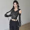 Wasteland-Inspired Off-Shoulder Hooded Long-Sleeve Crop Top for Women