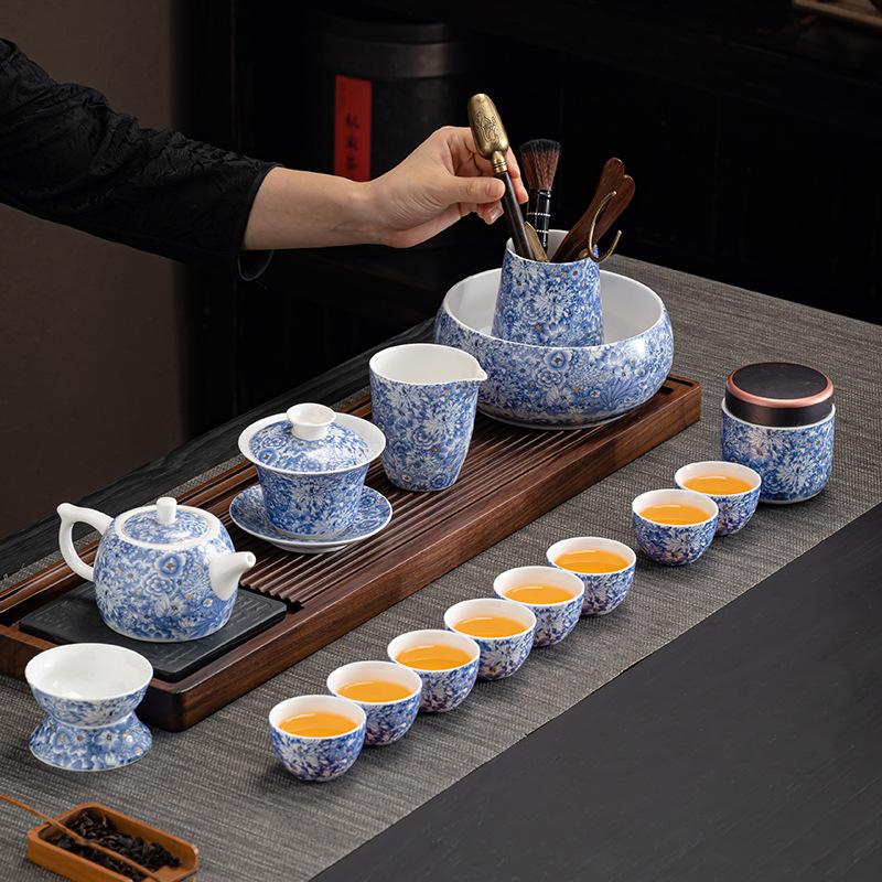 1011 New Flower Kung Fu Tea Set Household Ceramic Living Room Tea Pot Business Gift