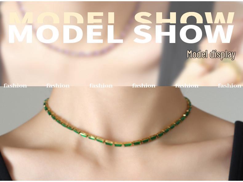 Colorful Geometric Square Chain Necklace: Women's 18K Gold-Plated Titanium Steel Choker