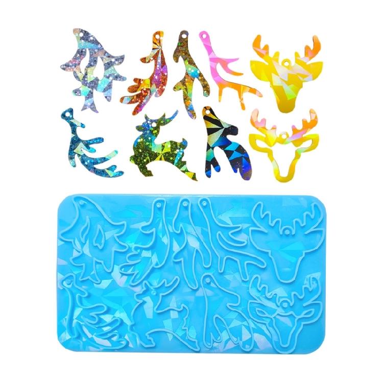 

Christmas Elk Deer Antler Resin Mold Holographic Keychain Earring Mold with Hole 1 синий