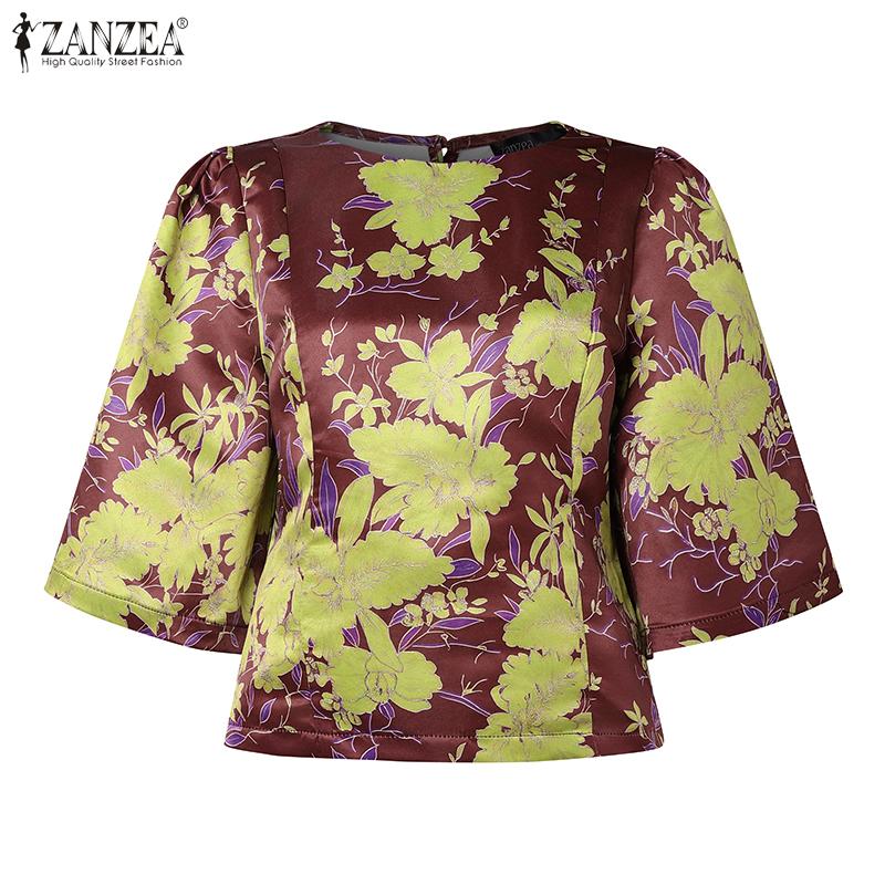 ZANZEA Women Casual Round Neck Summer Half Sleeve Print Blouse