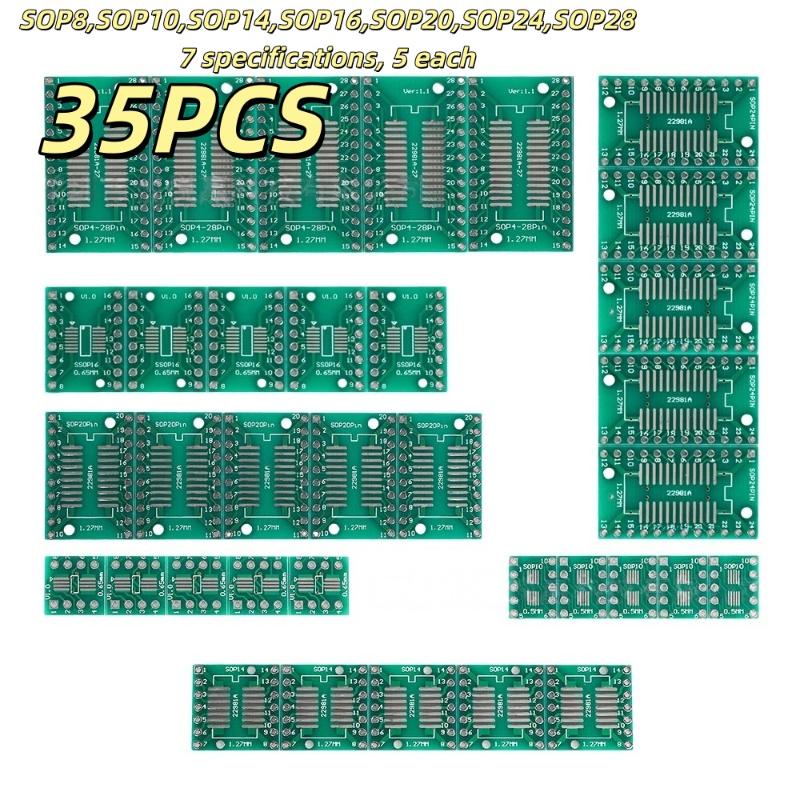 Hot Sale 30/35Pcs SOP24 SOP8 SOP14 SOP16 SOP20 SOP28 SMD Turn To DIP Adapter Converter Plate SOP 8 14 16 20 24 28 PCB Board Kit