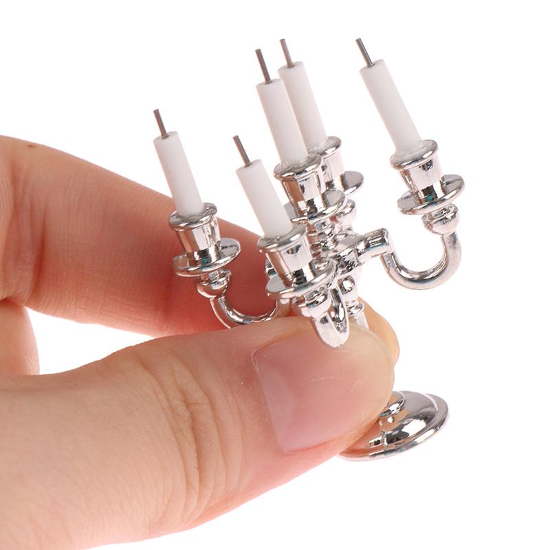 1Pair 1:12 Dollhouse Mini Table Candle Candlestick Christmas Scene Home Ornament Cake Candle Holder Decorating Doll House