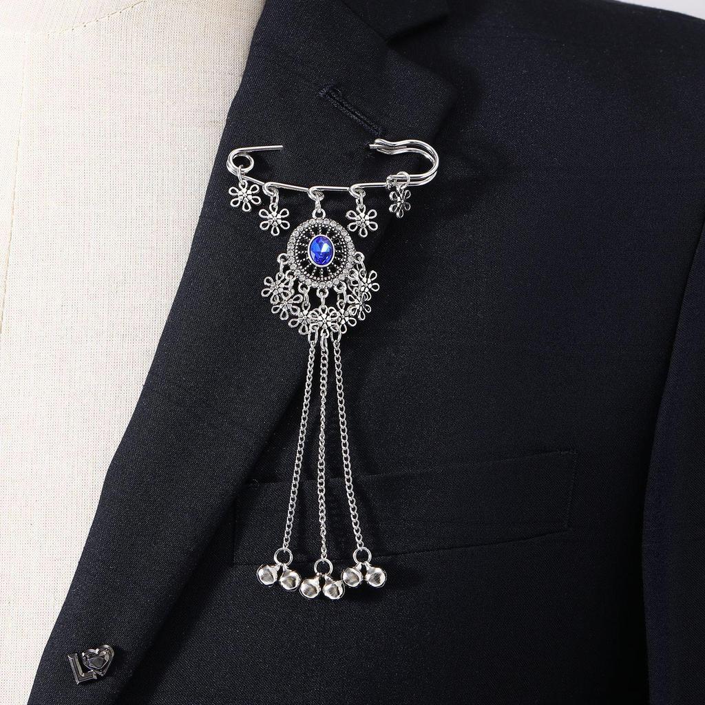 Bohemian Rhinestone Flower Tassel Brooch for Women - Exotic Style Suit Coat Pin