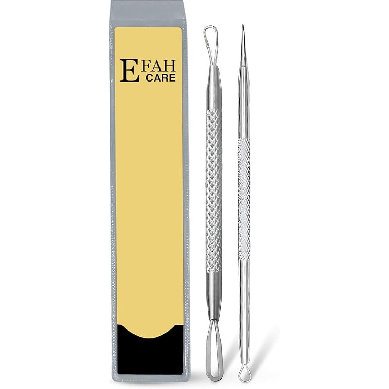 EFAH Care 2Pcs Stainless Steel Pimple Extractor Acne Treatment Tool Surgical Blemish Grade Blackhead Remover Perfect for face and Nose Easy to Clean серебряный