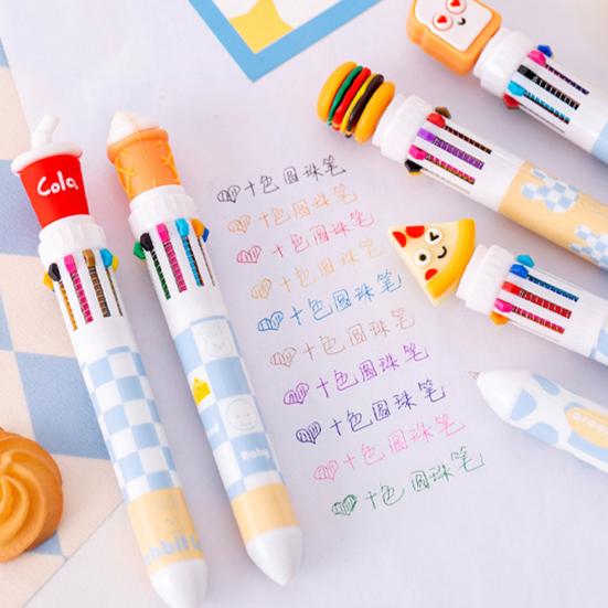Fast Food Themed 10-Color Ballpoint Pen French Fries Burger Topper Designs Multi-Color Writing Tool for Journaling And Notes
