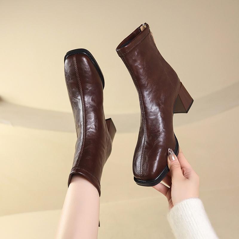 Square Toe Women Ankle Boots Thin Mid Heels Back Zipper Dress Sock Boots Woman Size Botines Para Mujeres