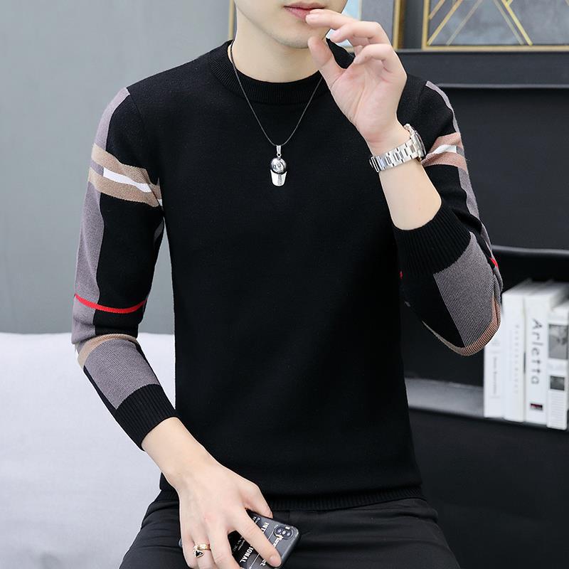 

Зимний новый свитер мужской вязаный свитер универсальный повседневный удобный полосатый модный мужской топ 195 чёрный
