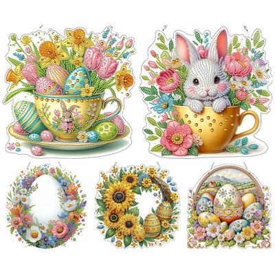 Easter Flower 2D Flat DIY Hanging Gem Art Paintings Charm Double-Side Print Single Side Drill Crystal Painting Crafts Kit