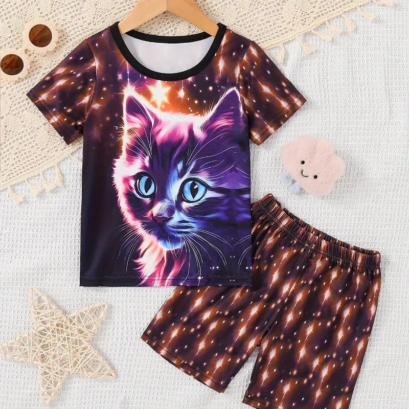 

Комплект из 2 шт., футболка и шорты для девочек с эффектом свечения в темноте, пижама, 160