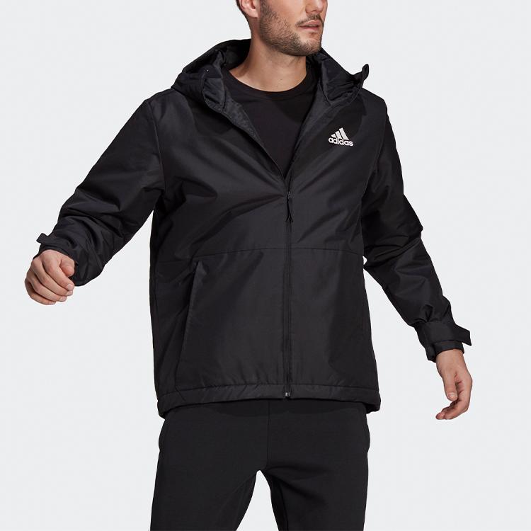 Adidas Bsc St In H J Warm Solid Color Sports Hooded Cotton Jacket Winter Men Jacket Black GN3241