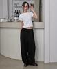 Leondeondada Curved Over Pintuck Slacks, Black