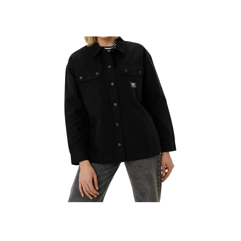 Vans Logo Outdoor Casual Jacket Micro Print Solid Color Collar Work Style Jacket Women Jacket Black VN0A5LLCBLK