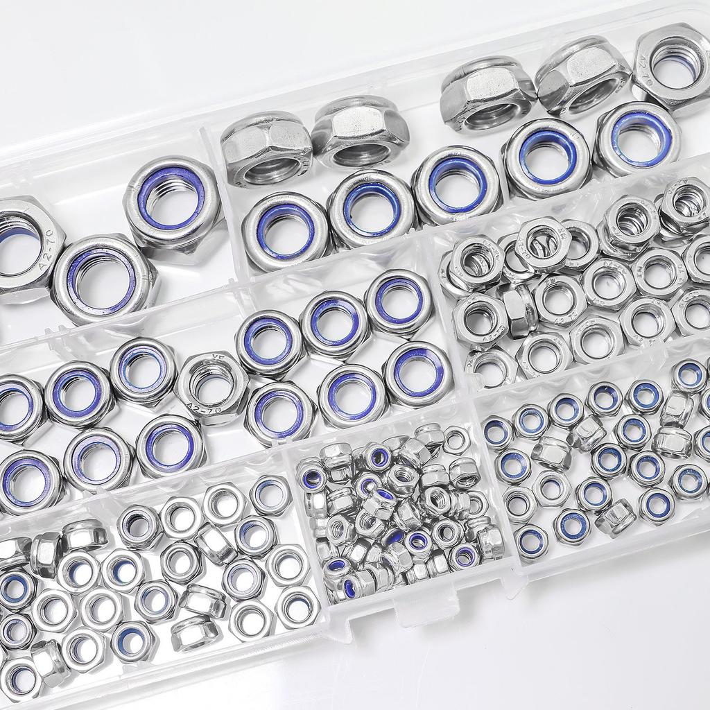 180Pcs Nylon Lock Nut Set DIN985 Lenny Metal Lock Nut Box M3M4M5M6-M12