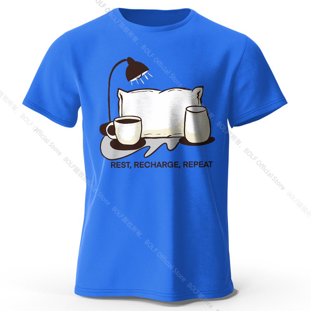 Men's Rest Recharge Repeat Printed T-Shirt 100% Cotton Oversized Motivational Graphic Tees for Women Summer Tops Athleisure