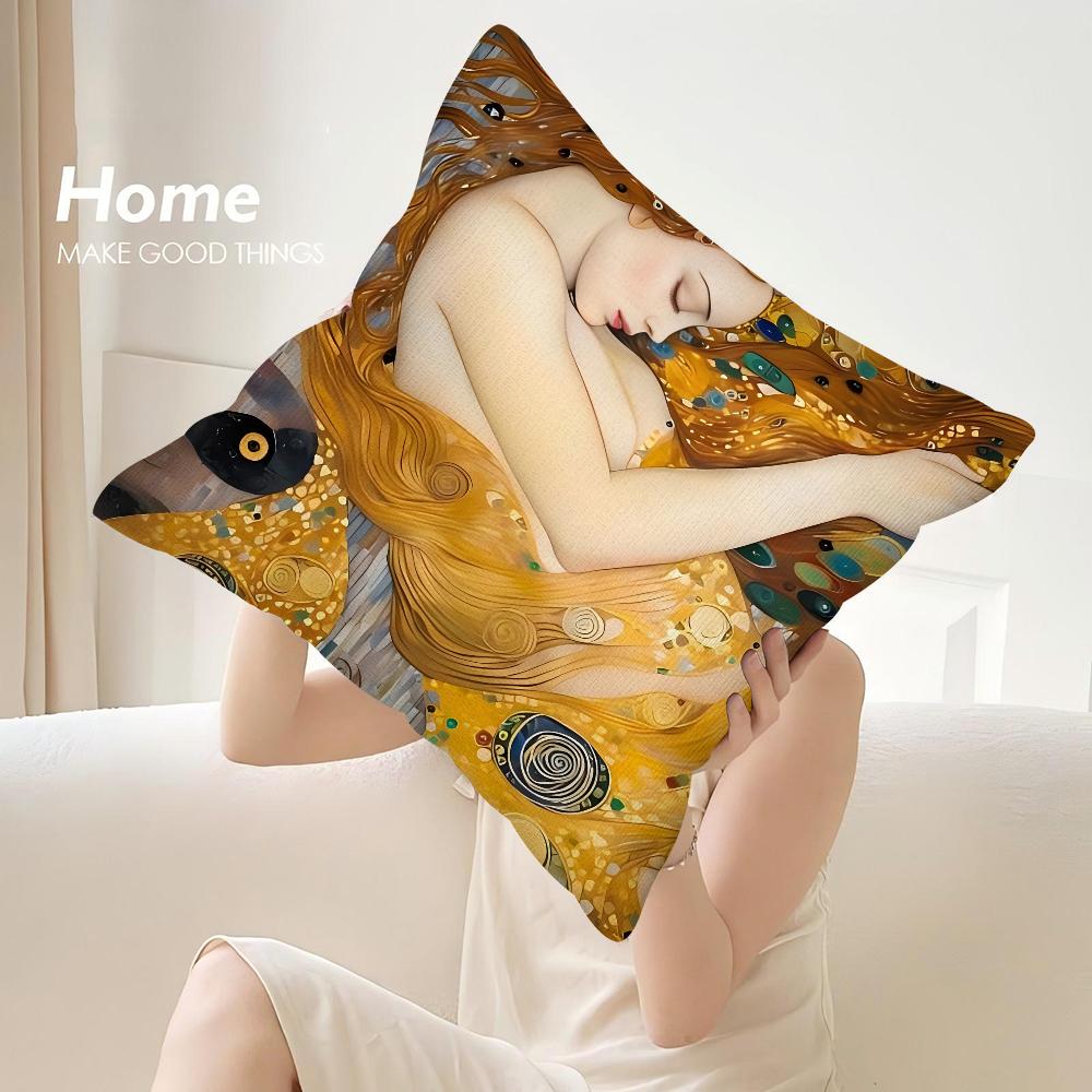 G-Gustav K-Klimt Oil Painting Pillow Case Sofa Decorative Home Double-Sided Print Plush Square Throw Pillow Covers Cushion Decor